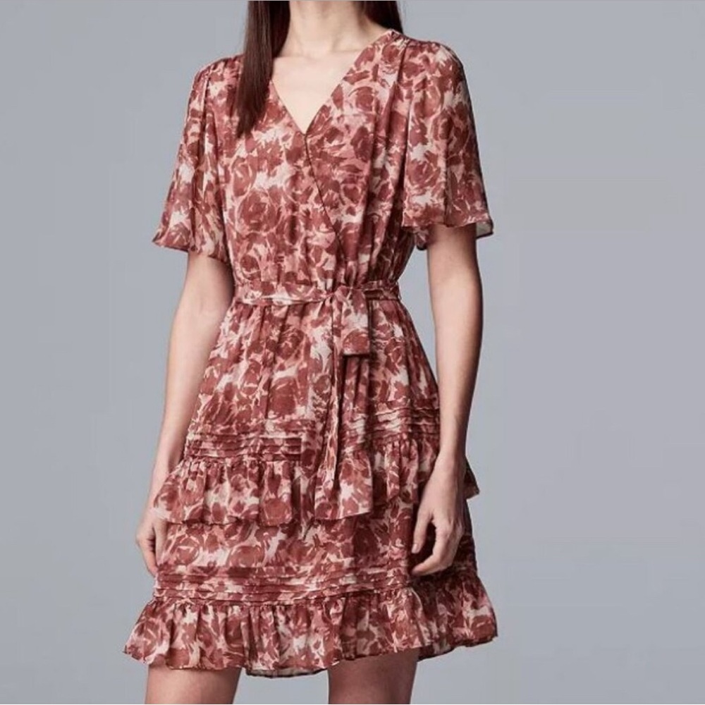 Simply Vera Vera Wang Purple Pink Ruffled Mini Dress